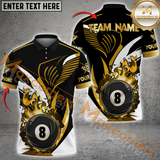 Maxcorners Custom Billiard Team Jersey Shirt, Golden Flame 8-Ball Personalized Name And Team Name