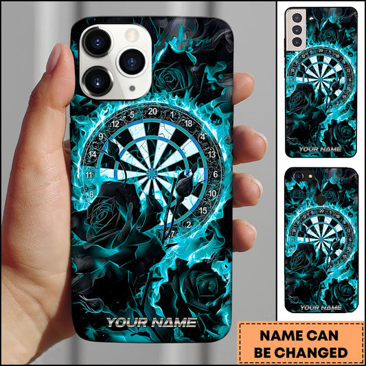 Maxcorners Black Rose Fire Dartboard Gothic Style Personalized Name 3D Phone Case