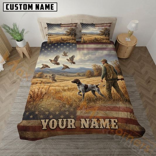 Maxcorners Upland Bird Hunting American Flag Prairie Hunter Bedding Set 3D Print Custom Name