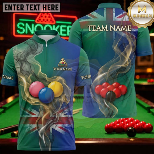 Maxcorners Snooker Emerald Green Golden Smoke Balls Personalized Name 3D Unisex Shirt
