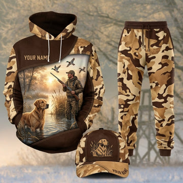 Maxcorners Duck Hunting Waterfowl Hunting Sunset Tan Camo Personalized 3D Shirts