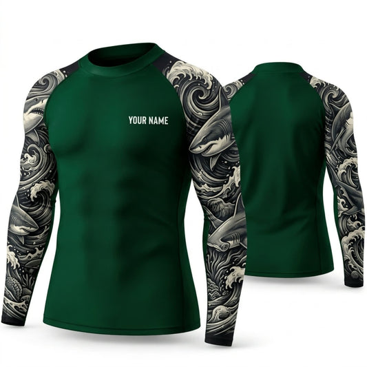 Maxcorners Personalized Tribal Tattoo Forest Green Shirt with Silver Tribal Sleeves 3D All Over Printed Shirts, Best Gifts for Tattoo Lovers