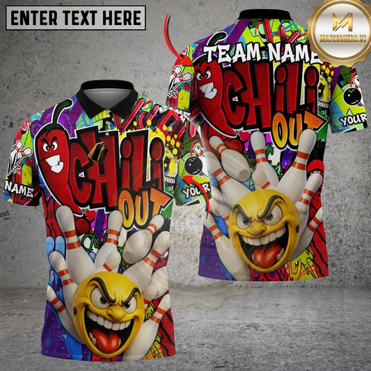 Maxcorners Bowling & Pins Funny Pepper Chili Out Customized Name, Team Name 3D Shirt (4 Colors)
