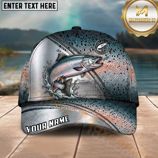 Maxcorners Fishing Olive Scale Arc Hook Logo Personalized Name 3D Cap (12 Fish Species)