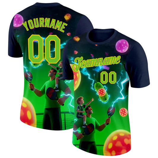 Maxcorners Pickleball Father Son Team Match Space Glowing Pickles Personalized Name 3D Unisex Shirt