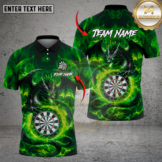 Maxcorners Dart Polo Shirt Dragon Fire Fantasy Art Multicolor Options Personalized Name, Team Name 3D Shirt (4 Colors)