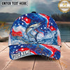 Maxcorners Fishing Patriotic Red White Blue Wave Personalized Name 3D Cap (12 Fish Species)