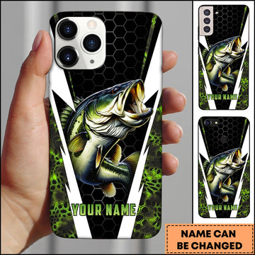 Maxcorners Fishing Honeycomb Green Camo Personalized Name 3D Phone Case (12 Fish Species)