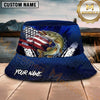 Maxcorners Fishing American Flag Blue Honeycomb Personalized Name 3D Bucket Hat (12 Fish Species)