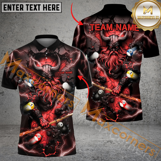 Maxcorners Viking Thunder Billiard Jersey Multicolor Options Personalized Name, Team Name 3D Polo Shirt (4 Colors)