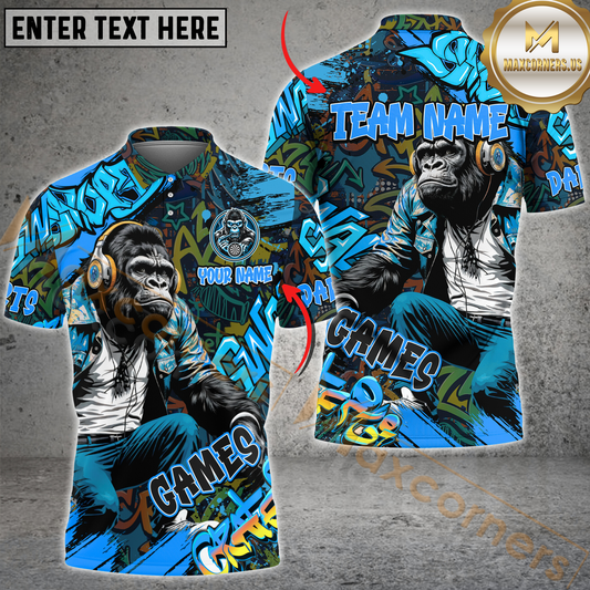 Maxcorners Graffiti Chimp Darts Jersey Multicolor Option Customized Name, Team Name 3D Polo Shirt