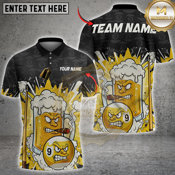 Maxcorners Billiard Funny Beer Cartoon 9 Ball Personalized Name 3D Unisex Shirt