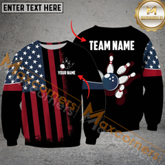 Maxcorners American Flag Patriotic Bowling Jersey Customized Name, Team Name 3D Polo Shirt