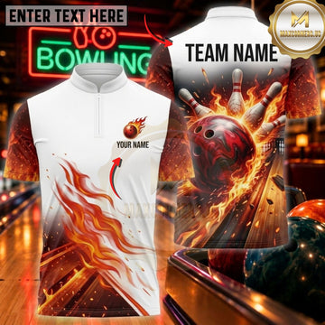 Maxcorners Bowling & Fiery Pin Explosion Graphic Customized Name, Team Name 3D Shirts
