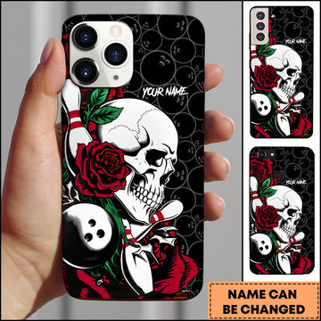 Maxcorners Bowling Skull Rose Gothic Strike Multicolor Personalized Name 3D Phone Case