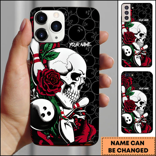 Maxcorners Bowling Skull Rose Gothic Strike Multicolor Personalized Name 3D Phone Case