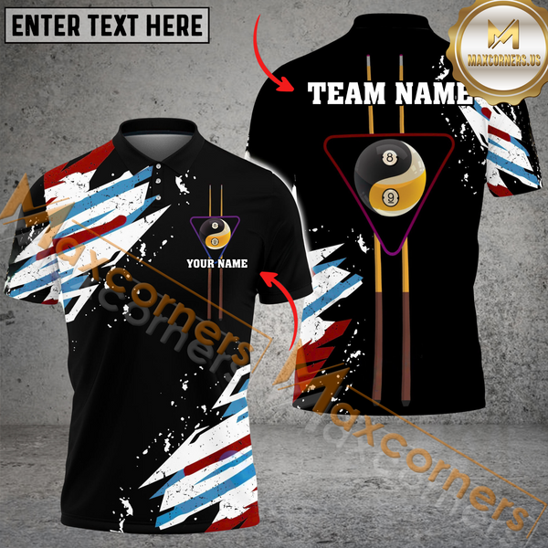 Maxcorners Billiard Yinyang Ball 8 & 9 Multicolor Options Personalized Name, Team Name 3D Polo Shirt