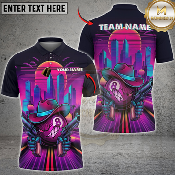Maxcorners Billiard Cowboy 8 Ball Shooter Retro Neon Personalized Name, Team Name 3D Shirt