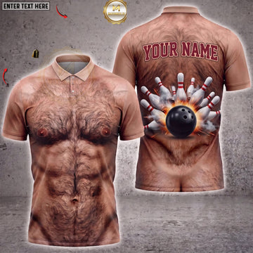 Maxcorners Bowling Hairy Chest Body Bowling Ball Pins Personalized Name 3D Unisex Shirt