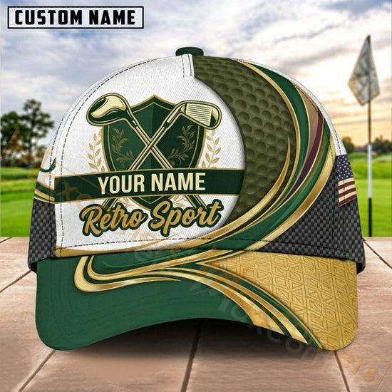 Maxcorners Golf Gold Ball Club Luxury Panel Personalized Name 3D Cap (8 Colors)