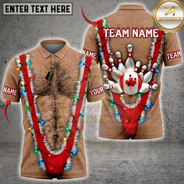 Maxcorners Bowling Funny Hairy Chest Canadian Maple Leaf Bowling Pins Personalized Name 3D Unisex Shirt
