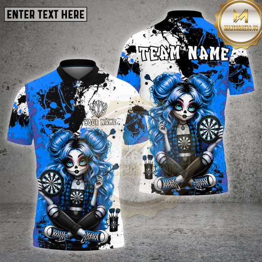 Maxcorners Darts Orange Sugar Skull Girl Paint Splatter Multicolor Options Personalized Name, Team Name 3D Shirt (4 Colors)
