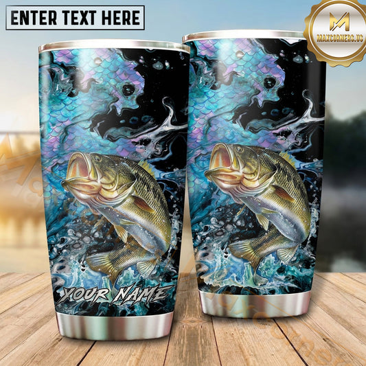 Maxcorners Fishing Tumbler Turquoise Galaxy Splash Design Personalized Name Tumbler (13 Species)
