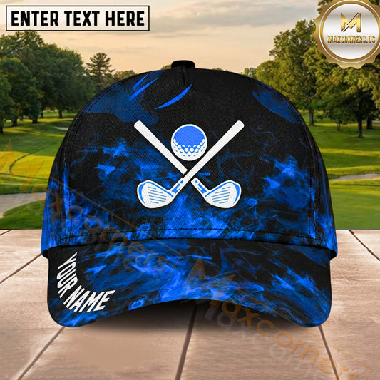 Maxcorners Golf Ball and Crossed Clubs Smoke Pattern Personalized Name 3D Classic Cap
