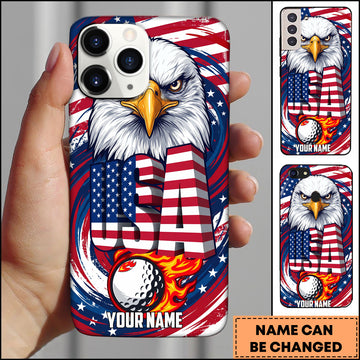 Maxcorners Golf Patriotic US Flag Bald Eagle Flaming Golf Ball Personalized Phone Case