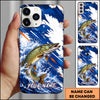 Maxcorners Fishing Blue White Brushstroke Ocean Wave Personalized Name Phone Case (12 Fish Species)