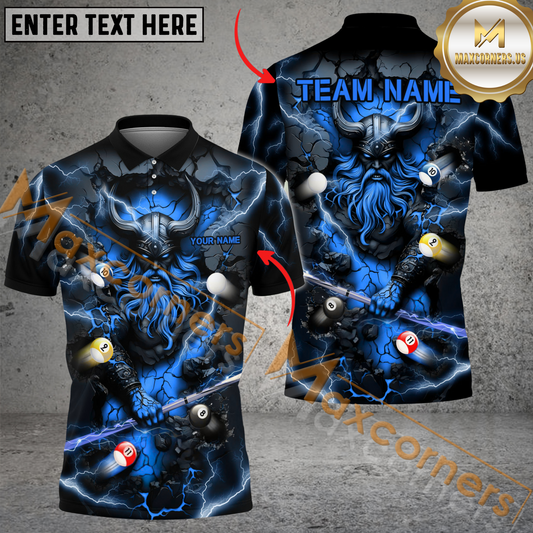 Maxcorners Viking Thunder Billiard Jersey Multicolor Options Personalized Name, Team Name 3D Polo Shirt (4 Colors)