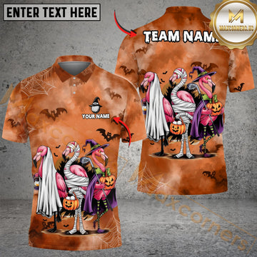 Maxcorners Spooky Flamingo Halloween Funny Golf Shirt, Customized Name & Team Name 3D Shirts (4 Colors) LM1903