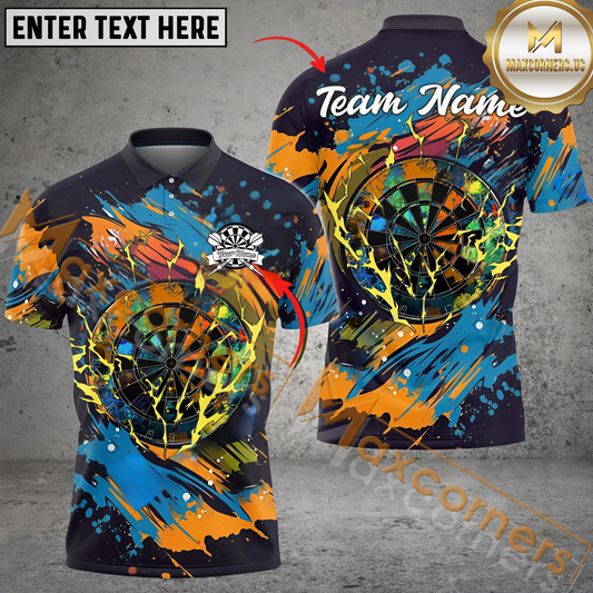 Maxcorners Darts Colorful Graffiti Mutilcolor Options Personalized Name, Team Name 3D Polo Shirt