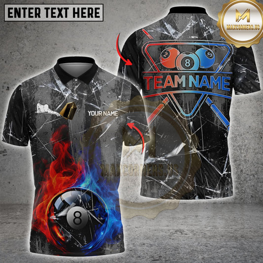 Maxcorners Billiard Fire And Ice 8 Ball Broken Glass Multicolor Customized Name, Team Name 3D Shirt