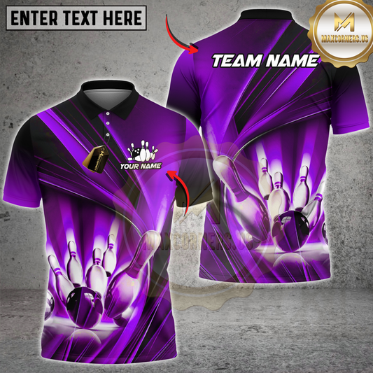 Maxcorners Colorful Rays Of Light Bowling Jersey Multicolor Option Customized Name, Team Name 3D Polo Shirt