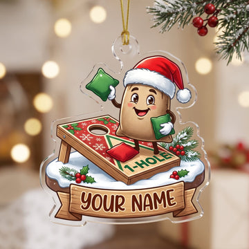 Maxcorners Cornhole Christmas Santa Hat Bean Bag Player Customized Name 3D Keychain And Ornament