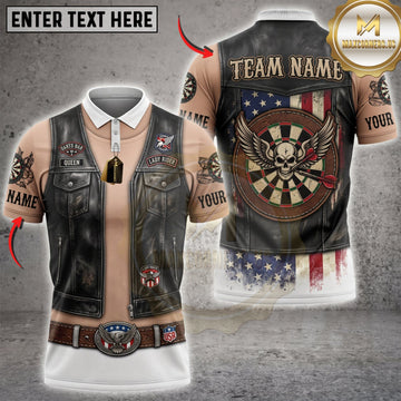 Maxcorners Darts Biker Leather Vest Dartboard Personalized Name 3D Unisex Shirt