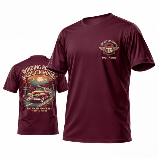 Maxcorners Personalized Car Classic Muscle Car 3D T-Shirt – Burgundy Vintage Road Trip and Classic Car Graphic