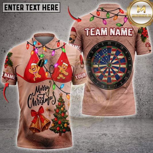 Maxcorners Darts Funny Christmas Santa Shirt Festive Dartboard Personalized Name 3D Unisex Shirt