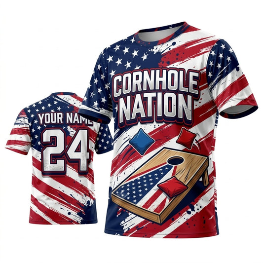 Maxcorners Cornhole Bean Bag Boyz American Flag Personalized Name 3D Unisex Shirt