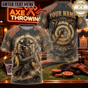 Maxcorners Axe Throwing Rustic Cowboy Axe Warrior Personalized Name 3D Unisex Shirt