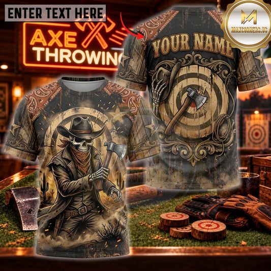Maxcorners Axe Throwing Rustic Cowboy Axe Warrior Personalized Name 3D Unisex Shirt