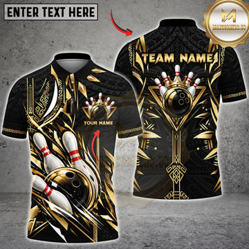 Maxcorners Bowling Ball & Golden Pin Strike Graphic Customized Name, Team Name 3D Shirts