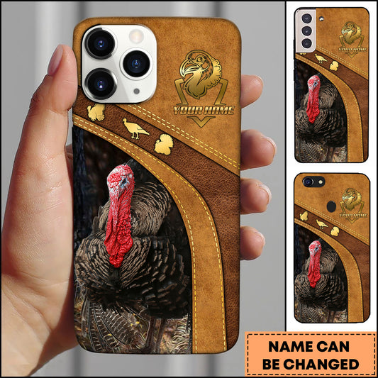 Maxcorners Turkey Hunting Rustic Leather Personalized Name 3D Phone Case