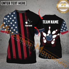 Maxcorners American Flag Patriotic Bowling Jersey Customized Name, Team Name 3D Polo Shirt