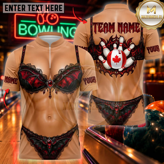 Maxcorners Bowling Bikini Body Muscular Abdomen Canada Flag Pins Shirt Customized Name, Team Name 3D Shirts