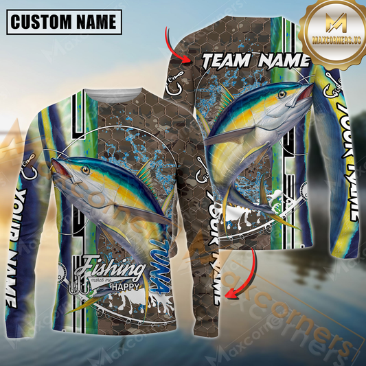 Maxcorners Fishing Skin Fish Sport Jersey Sun Protection Personalized Name, Team Name Long Sleeve Shirt
