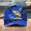 Maxcorners Fishing Blue Swirl Water Splash Personalized Name 3D Cap (12 Fish Species)