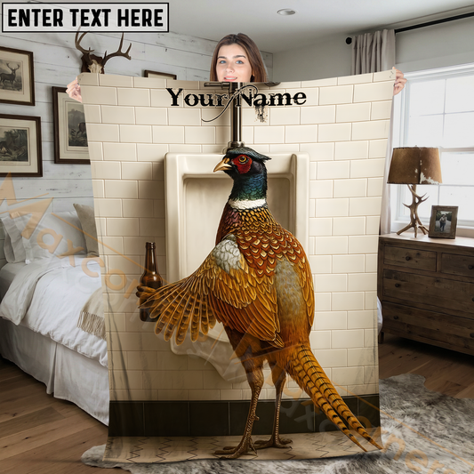 Maxcorners Funny Pheasant Bird Drinking Beer at Bathroom Urinal Personalized 3D Blanket