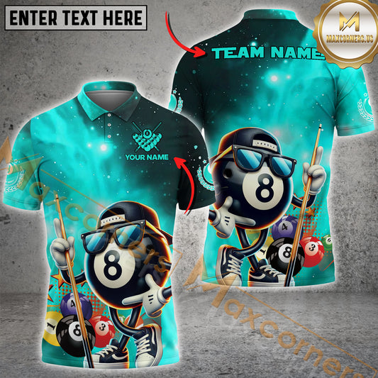 Maxcorners Galaxy Funny 8 Ball Billiard Pattern Multicolor Options Personalized Name, Team Name 3D Polo Shirt (4 Colors)